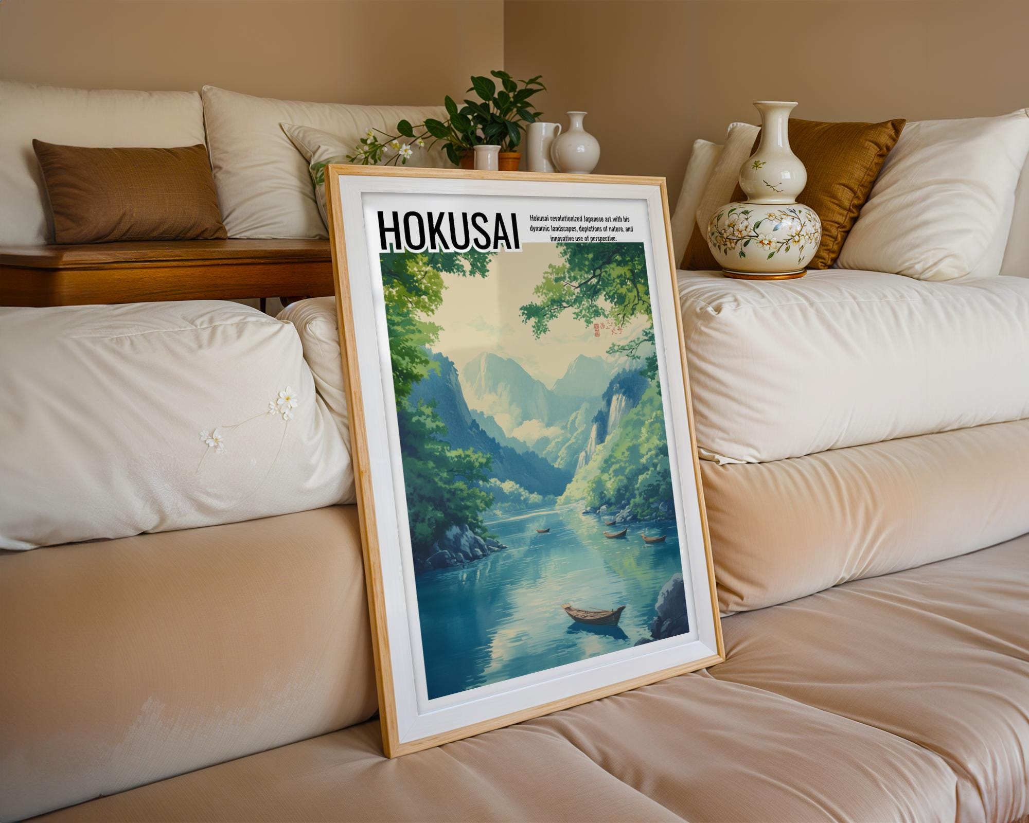 Japanese Poster | Hokusai Inspired  River Art Print – Tranquil Landscape wall art print, modern home decor, unframed artwork by Nomad & Nest