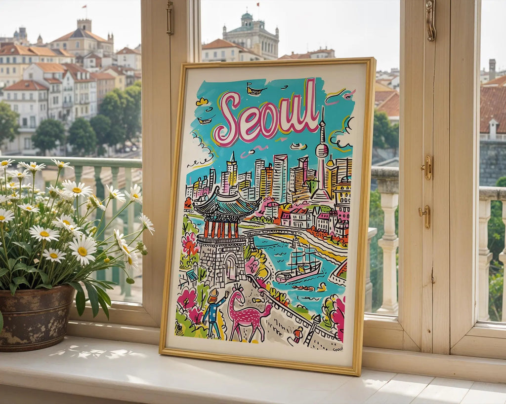 Seoul Travel Poster | Illustrated South Korea City Skyline Art Print wall art print, modern home decor, unframed artwork by Nomad & Nest