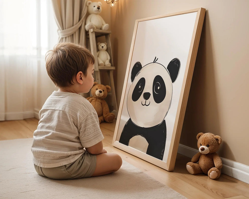 Playroom Ideas | Sweet Panda Nursery Wall Art | Neutral Animal Baby Print wall art print, modern home decor, unframed artwork by Nomad & Nest