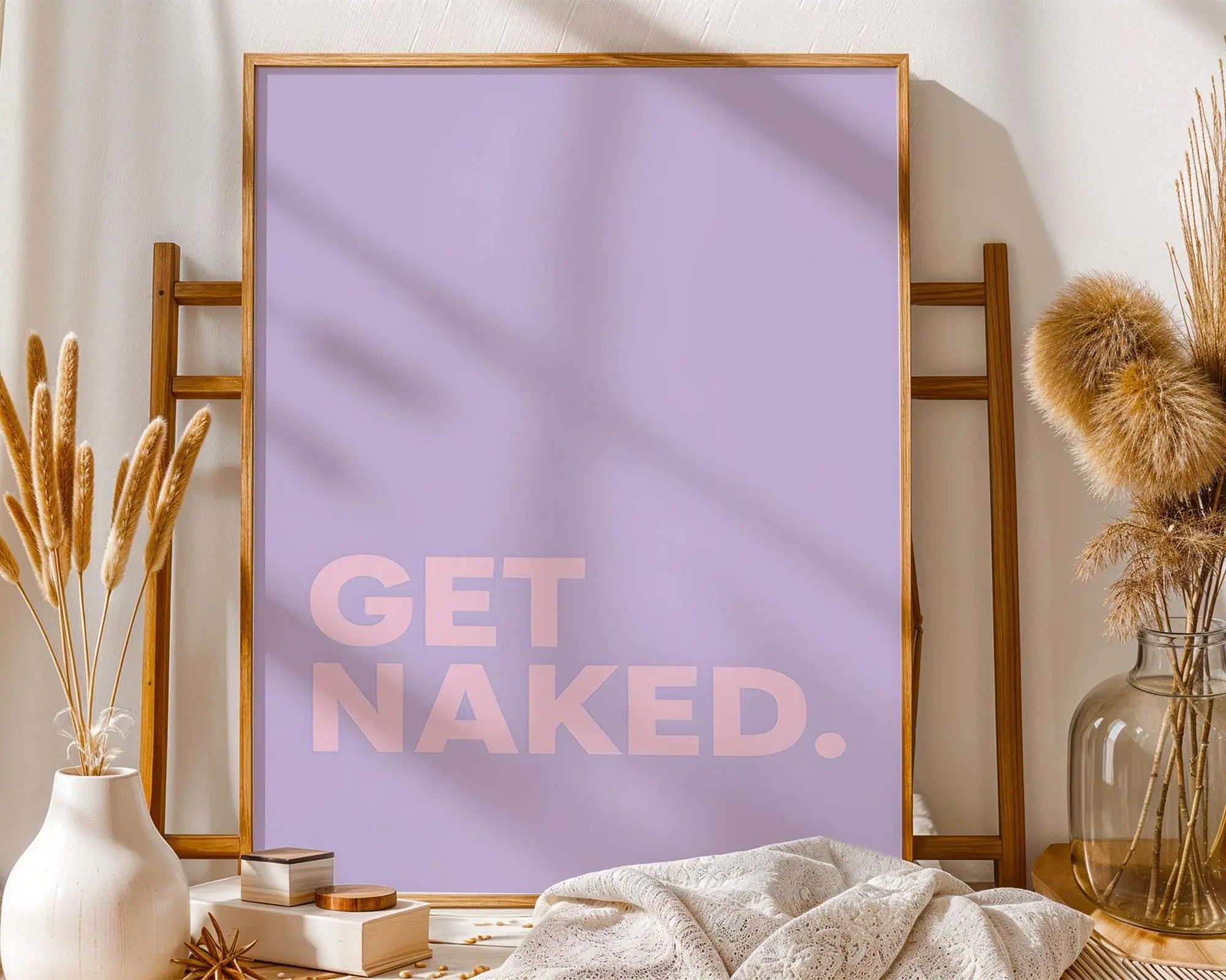 Positive Emotion | Get Naked Wall Art | Bold Modern Typography | Playful Bathroom Decor | Minimal Statement Poster wall art print, modern home decor, unframed artwork by Nomad & Nest
