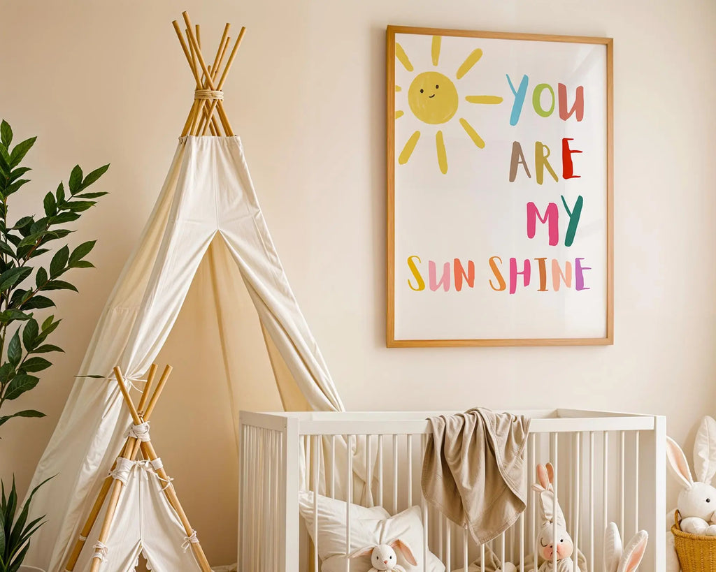 Playroom Ideas | You Are My Sunshine Nursery Wall Art Colourful Typography Print wall art print, modern home decor, unframed artwork by Nomad & Nest