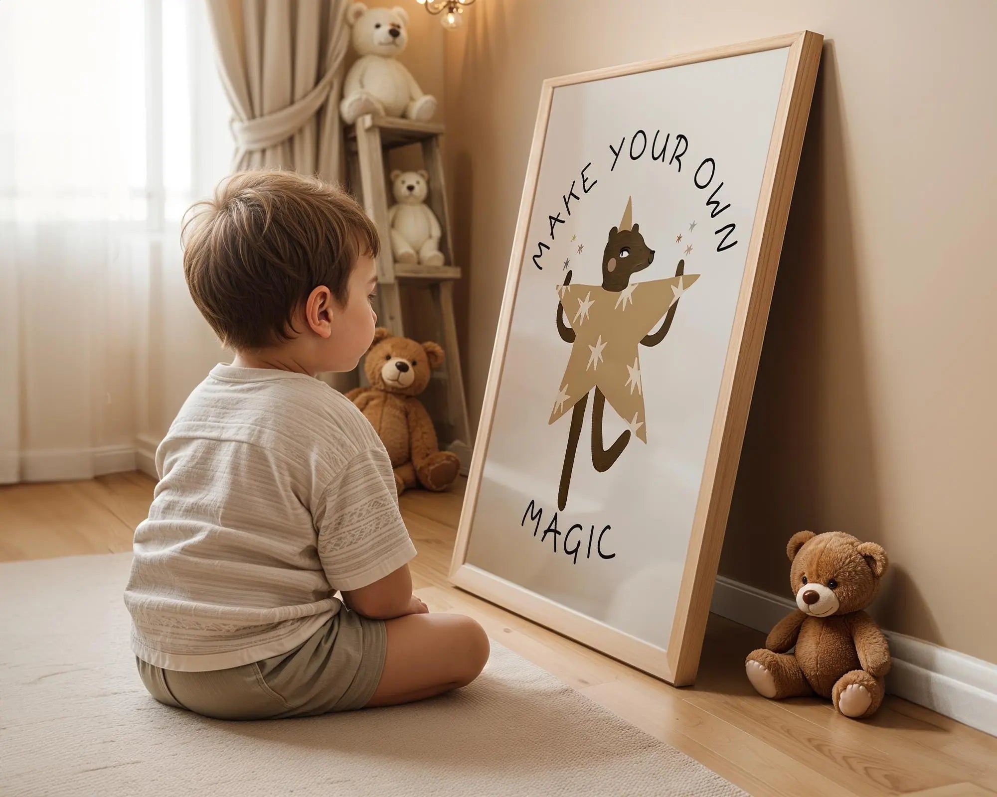 Playroom Ideas | Make Your Own Magic Nursery Wall Art | Star Bear Boho Print wall art print, modern home decor, unframed artwork by Nomad & Nest