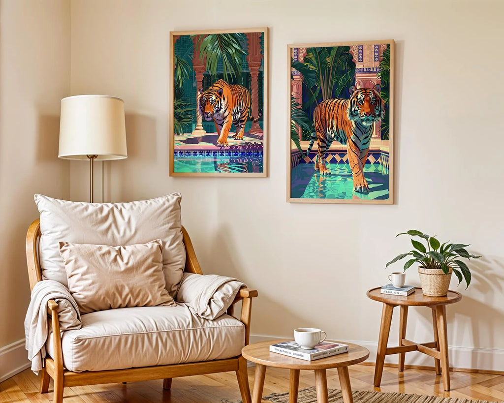 Colourful Prints | Jungle Tiger Art Prints Set – Tropical Summer Decor wall art print, modern home decor, unframed artwork by Nomad & Nest