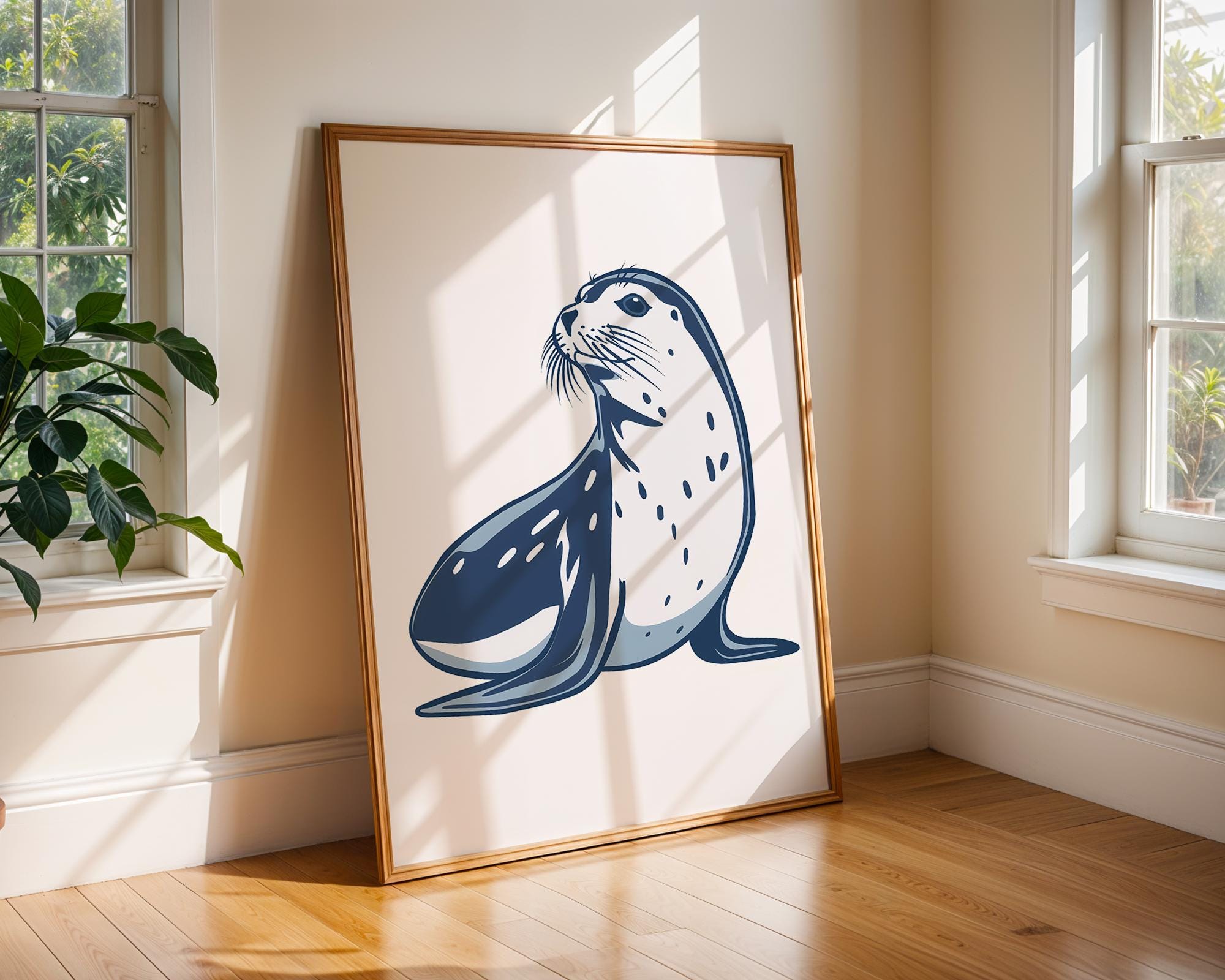 Blue Seal Art Print, Coastal Nursery Decor, Marine Animal Poster wall art print, modern home decor, unframed artwork by Nomad & Nest
