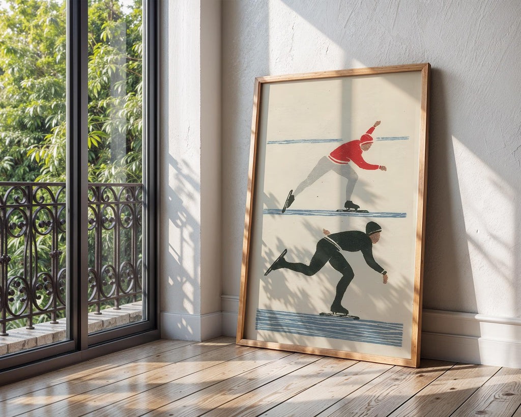 Retro Ice Skaters Art Print | Scandinavian Minimalist Winter Sports Poster wall art print, modern home decor, unframed artwork by Nomad & Nest