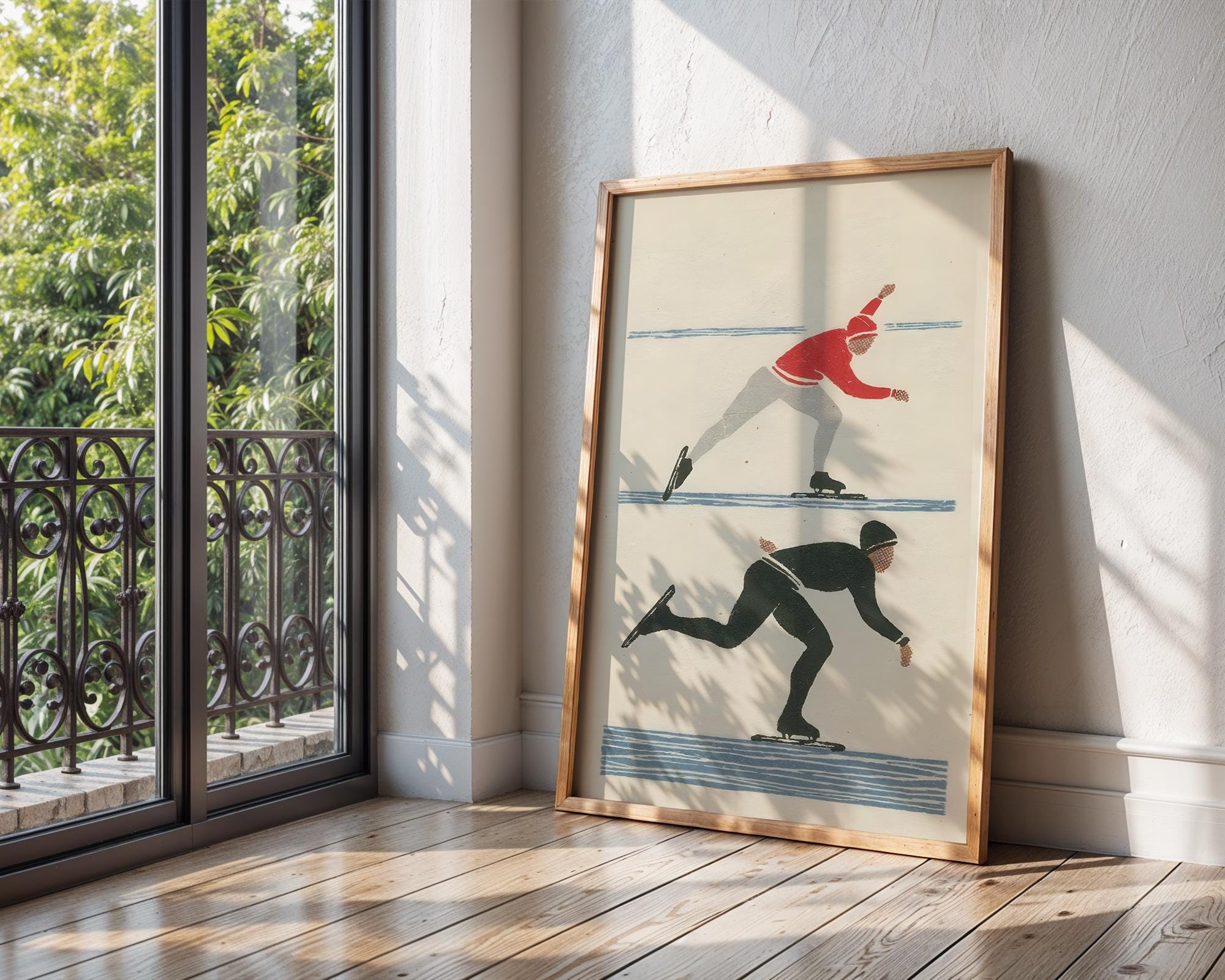 Retro Ice Skaters Art Print | Scandinavian Minimalist Winter Sports Poster wall art print, modern home decor, unframed artwork by Nomad & Nest