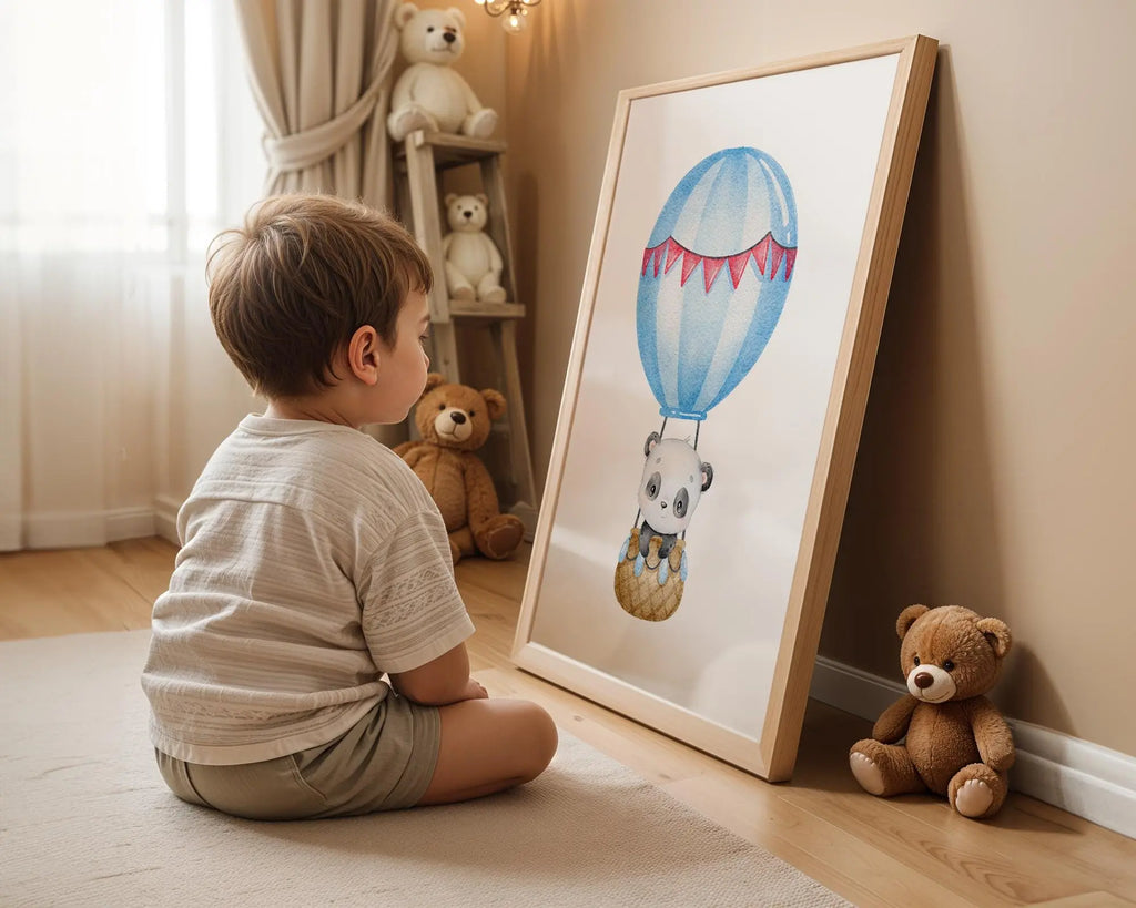 Panda Balloon Print | Nursery Wall Art wall art print, modern home decor, unframed artwork by Nomad & Nest