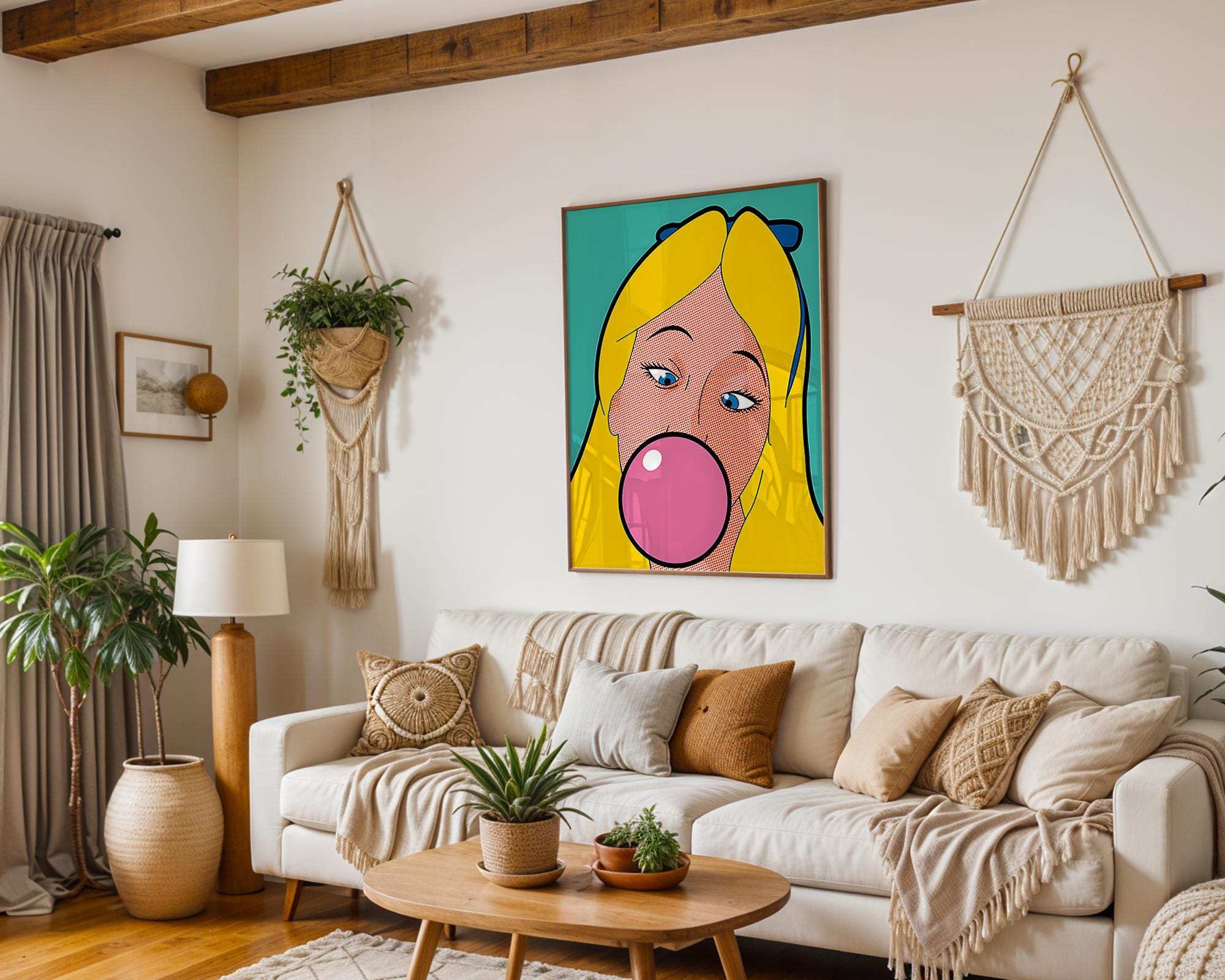 Modern Pop Art | Blonde Girl Bubblegum Print | Retro Comic Book Style Poster wall art print, modern home decor, unframed artwork by Nomad & Nest
