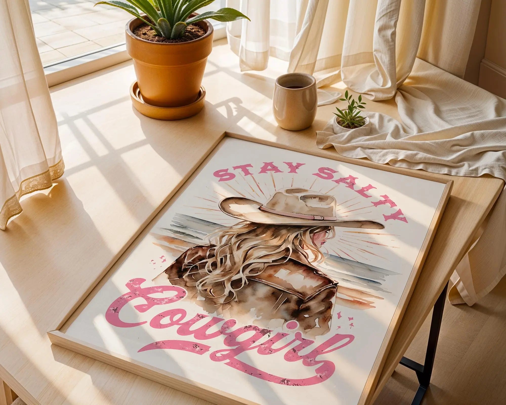 Stay Salty Cowgirl Art Print | Western Coastal Illustration wall art print, modern home decor, unframed artwork by Nomad & Nest