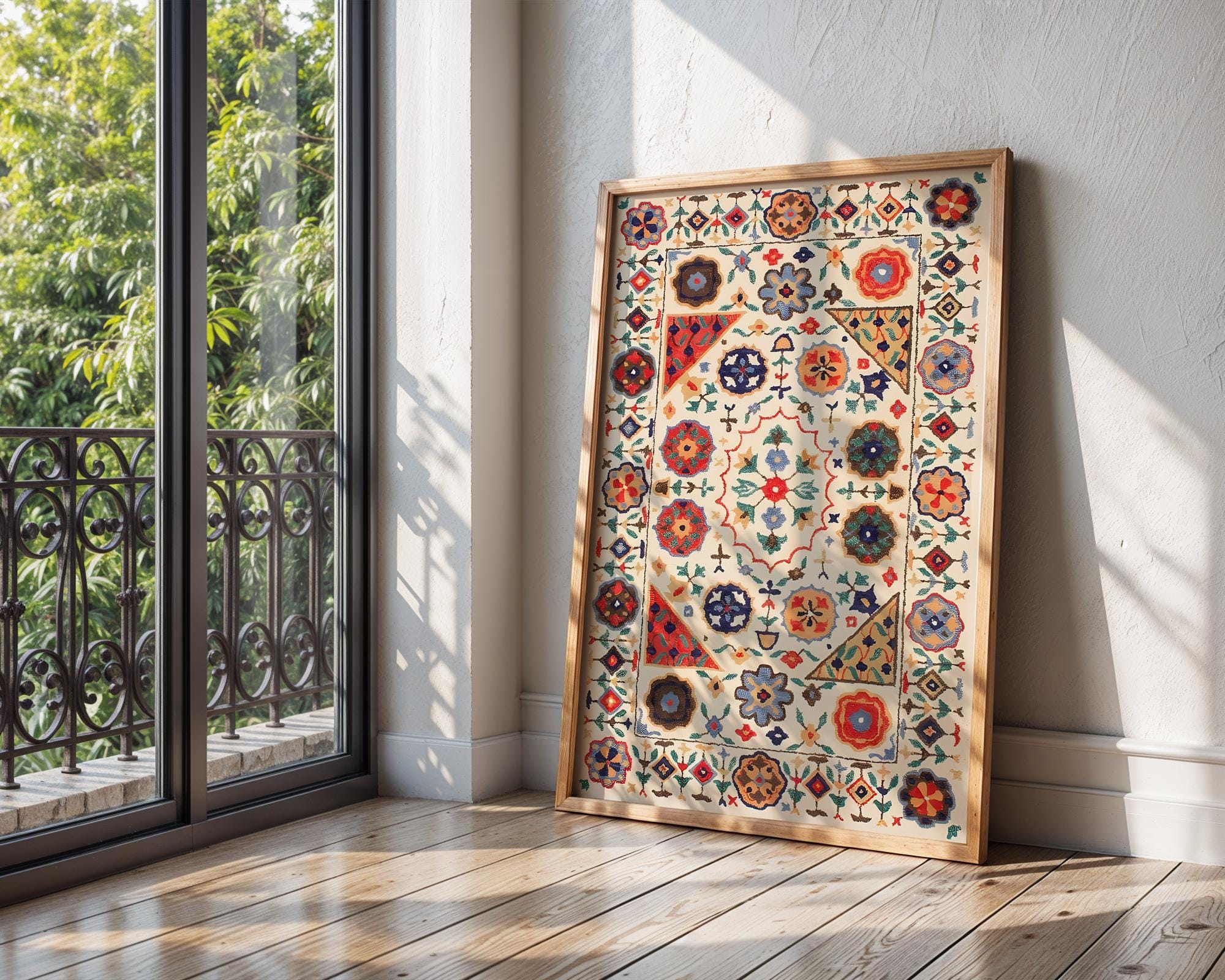 Folk Art Rug Print | Bohemian Textile Poster wall art print, modern home decor, unframed artwork by Nomad & Nest