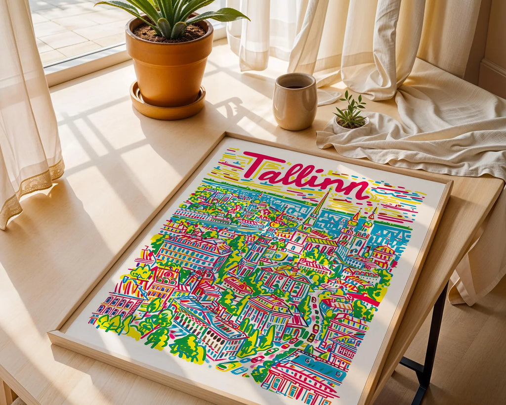 Tallinn Estonia Travel Poster | Bright Baltic City Illustration wall art print, modern home decor, unframed artwork by Nomad & Nest