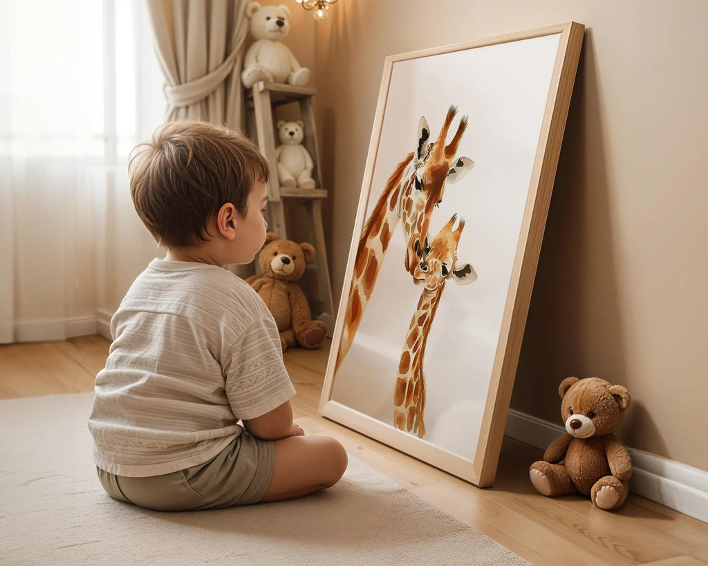 Playroom Ideas | Giraffe Family Nursery Wall Art | Safari Animal Baby Print wall art print, modern home decor, unframed artwork by Nomad & Nest