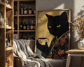 Japanese Poster | Kimono Black Cat Print – Coffee Lover Wall Art wall art print, modern home decor, unframed artwork by Nomad & Nest
