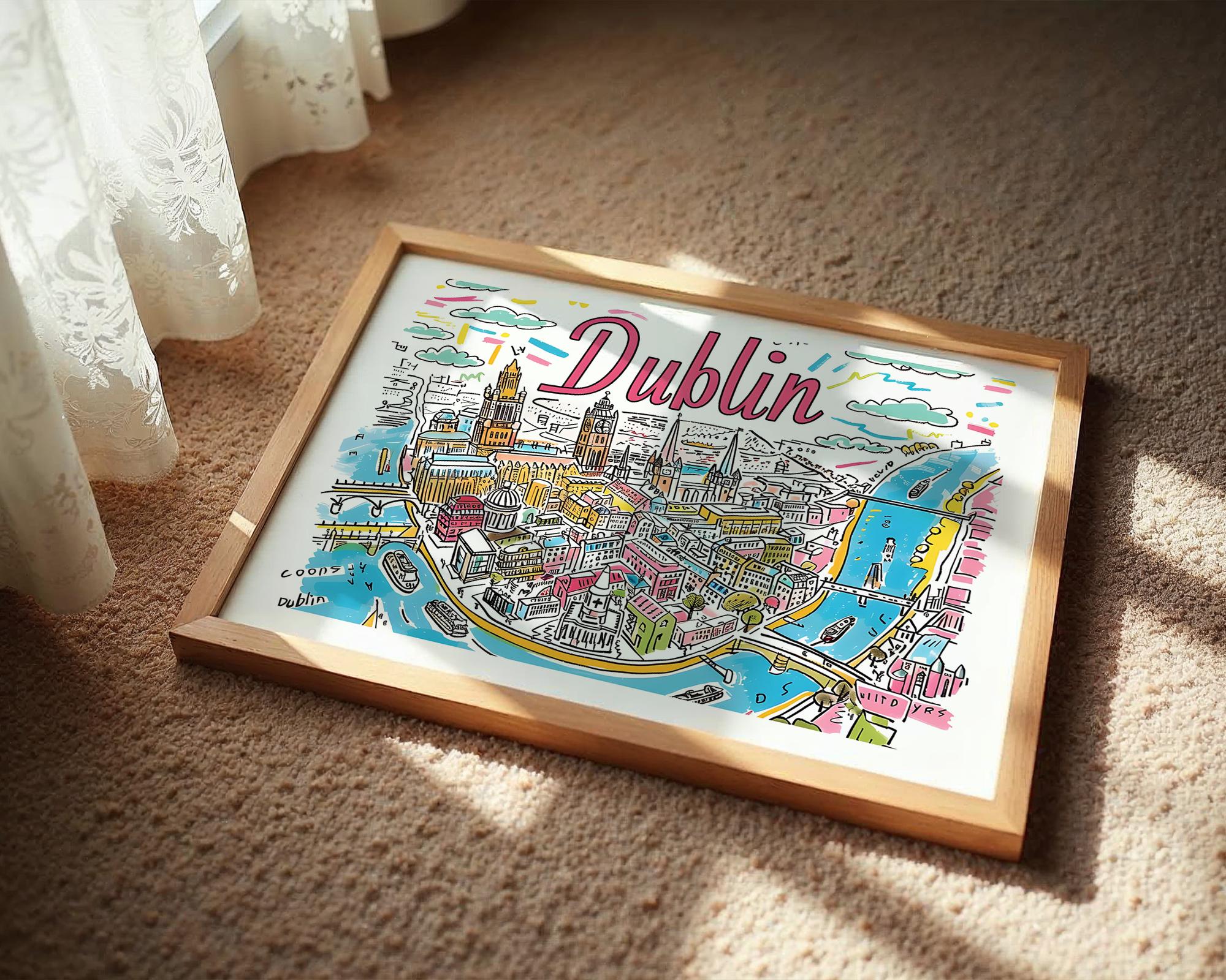 Dublin Ireland Cityscape Print | Colorful European Travel Poster wall art print, modern home decor, unframed artwork by Nomad & Nest