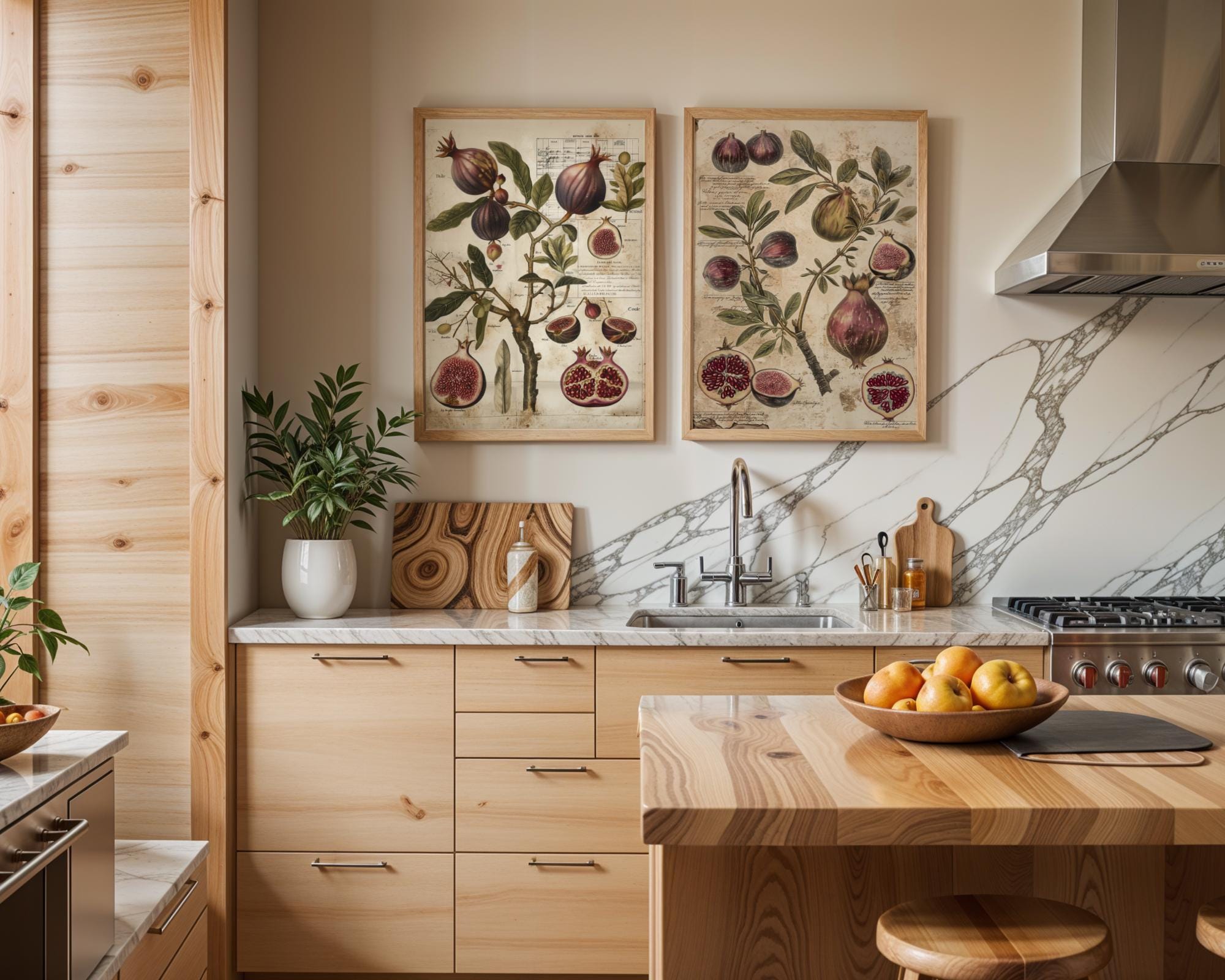 Vintage Fruit Print Set | Fig and Pomegranate Botanical Art wall art print, modern home decor, unframed artwork by Nomad & Nest