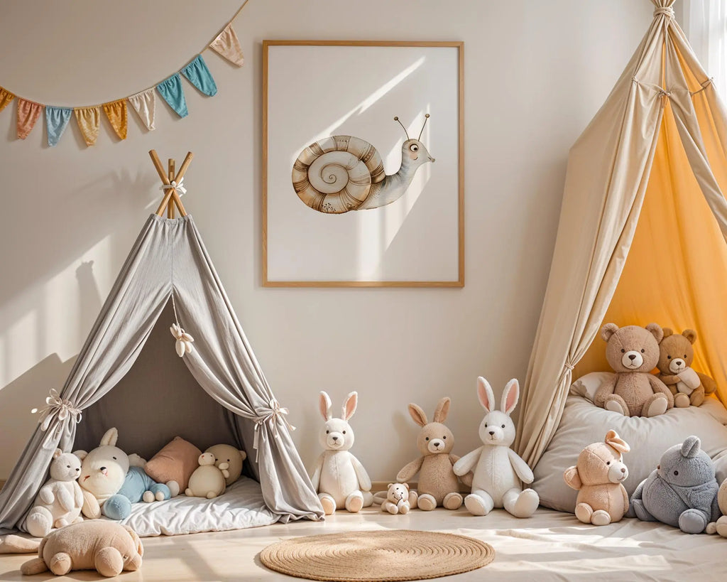Playroom Ideas | Snail Nursery Wall Art | Garden Insect Baby Illustration wall art print, modern home decor, unframed artwork by Nomad & Nest