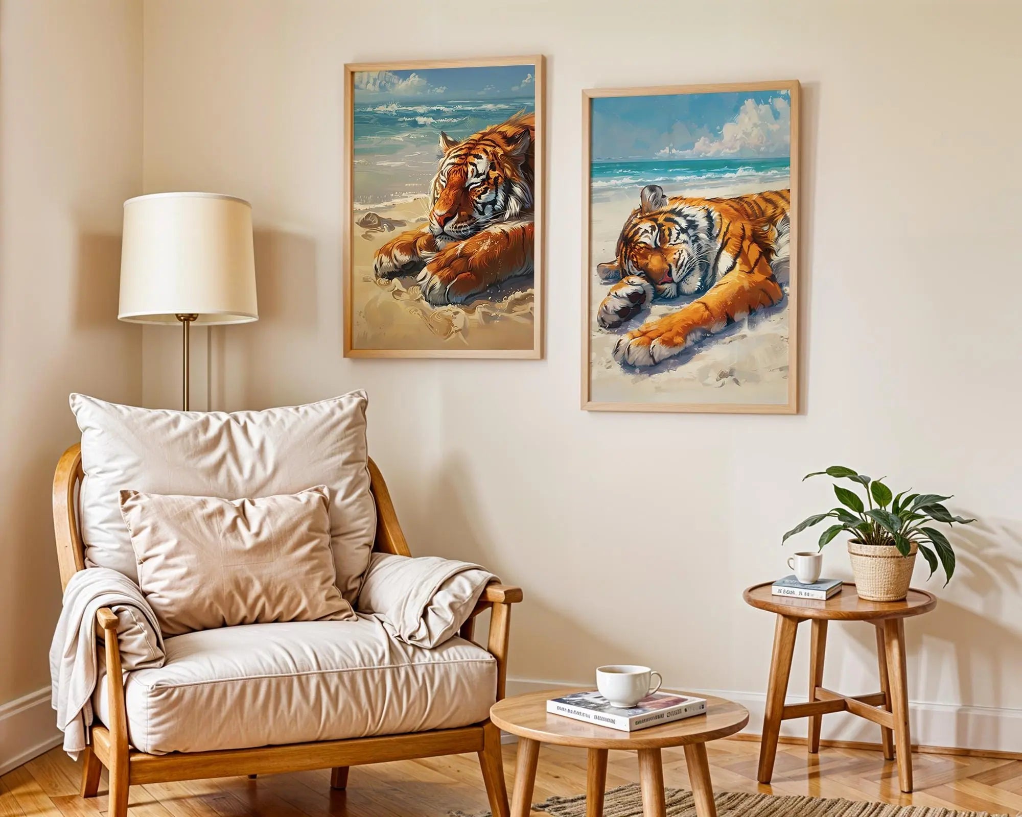 Colourful Prints | Beach Tiger Print Set | Coastal Animal Wall Art wall art print, modern home decor, unframed artwork by Nomad & Nest