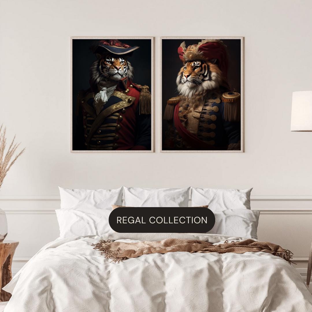 Regal Tiger Portrait – Golden Embroidered Coat, Animal Wall Art wall art print, modern home decor, unframed artwork by Nomad & Nest