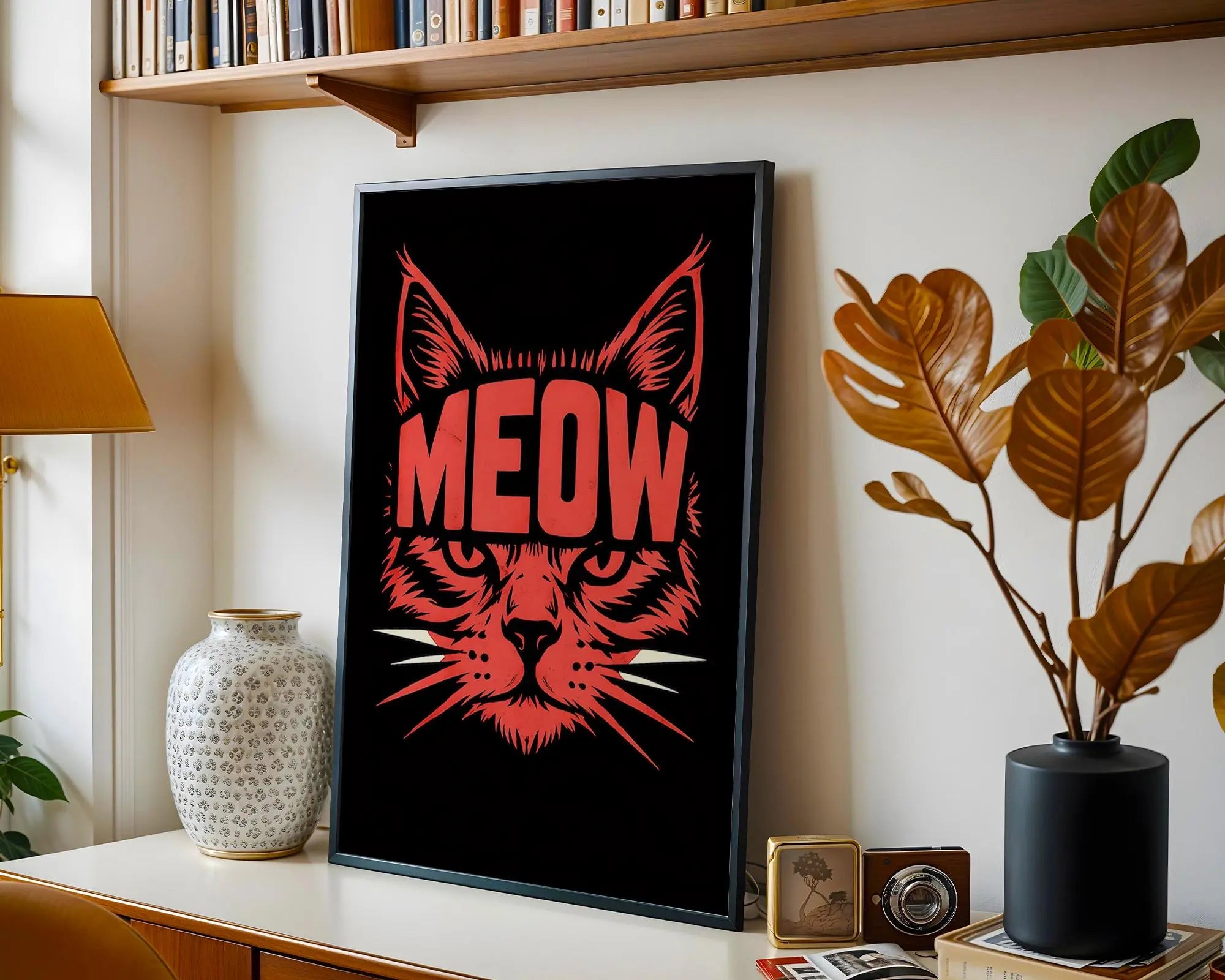 Positive Emotion | Meow Cat Poster | Bold Graphic Feline Wall Art | Modern Pop Animal Print wall art print, modern home decor, unframed artwork by Nomad & Nest