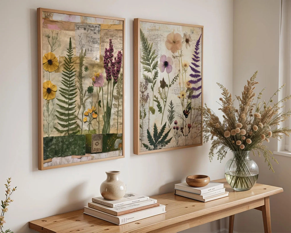 Pressed Flower Botanical Print Set | Vintage Collage Wall Art wall art print, modern home decor, unframed artwork by Nomad & Nest