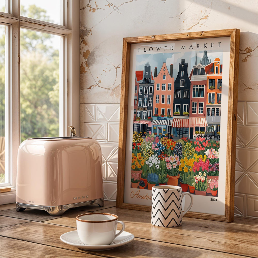 Amsterdam Flower Market Print | Colorful Dutch Travel Poster wall art print, modern home decor, unframed artwork by Nomad & Nest
