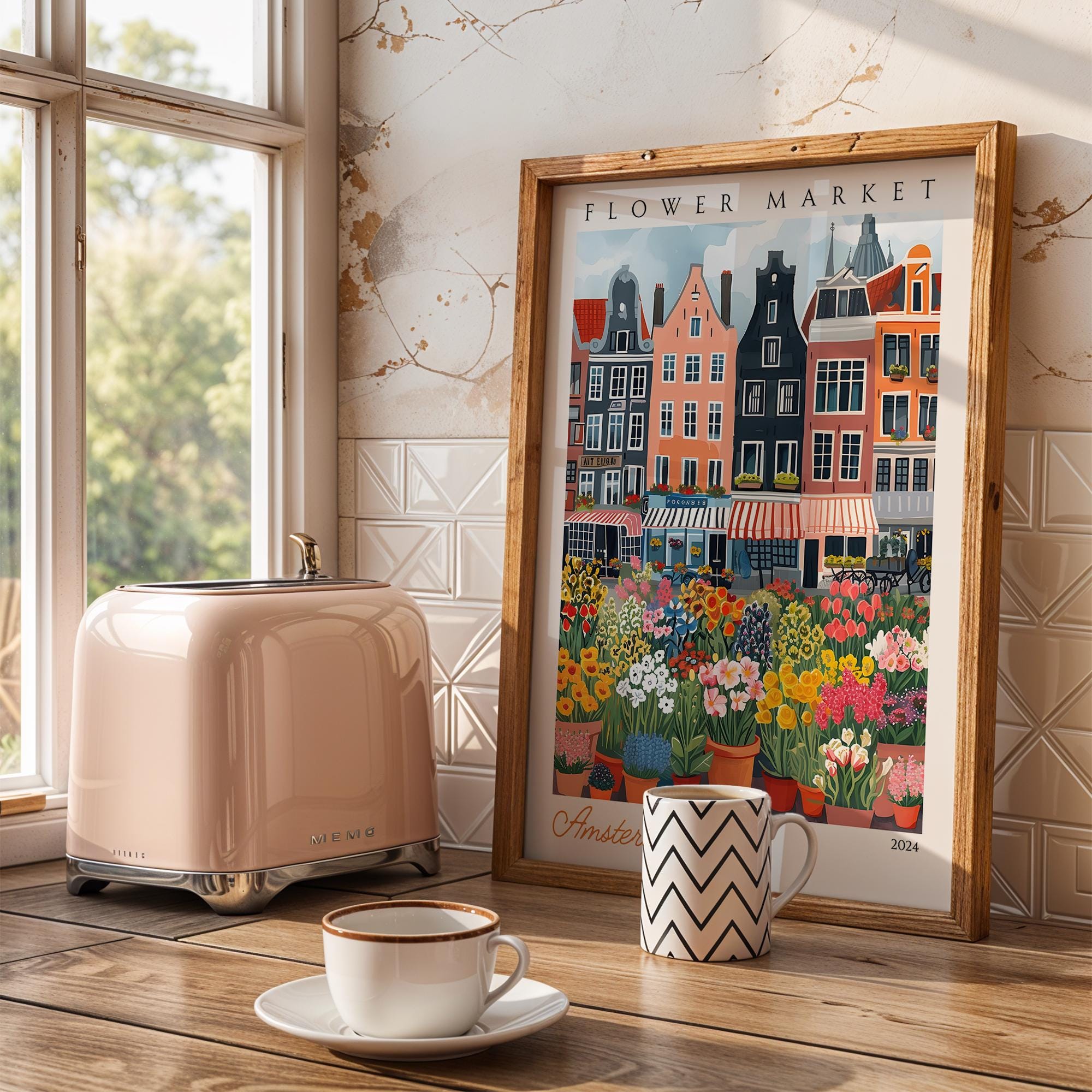Amsterdam Flower Market Print | Colorful Dutch Travel Poster wall art print, modern home decor, unframed artwork by Nomad & Nest