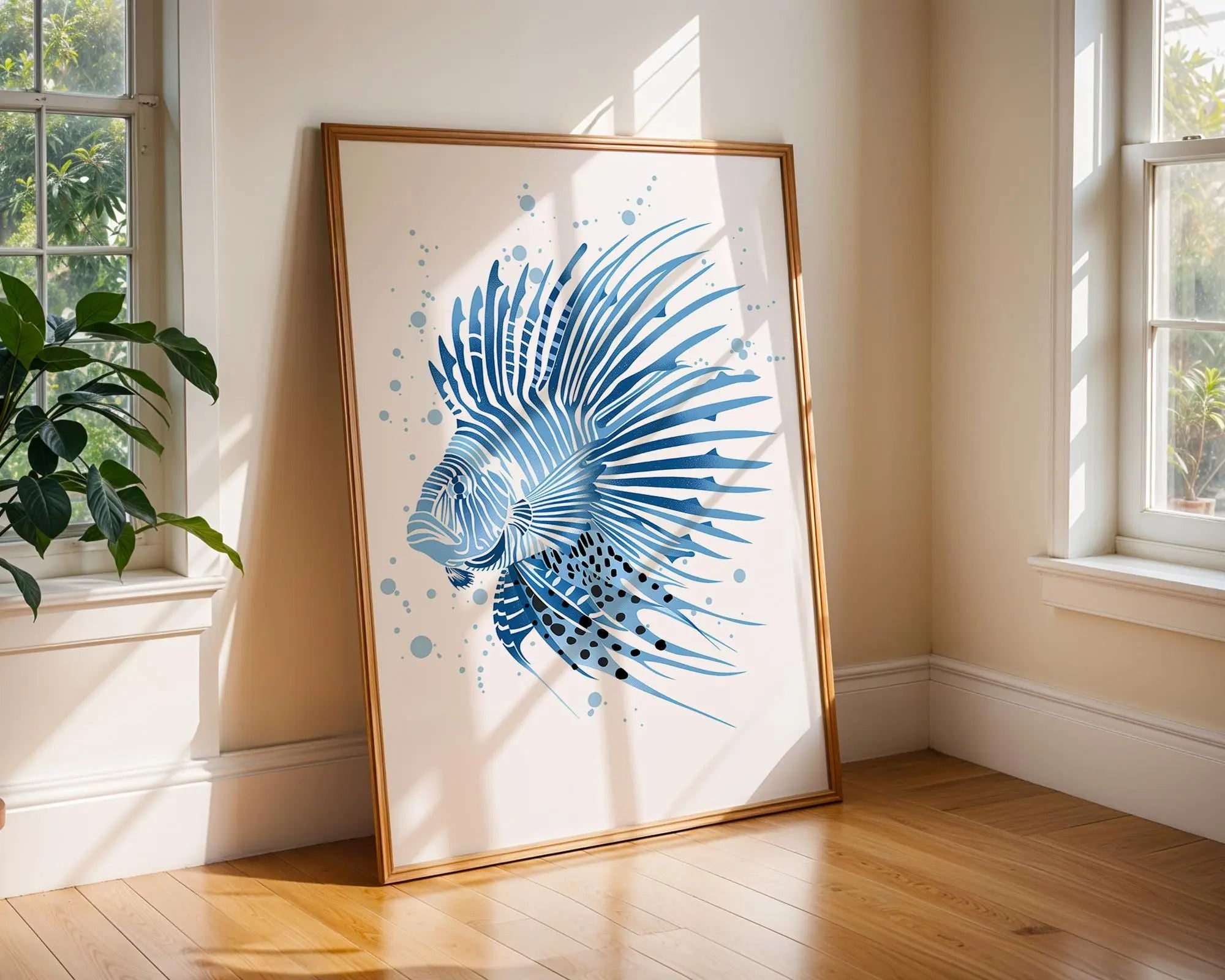 Blue Lionfish Print, Coastal Watercolor Illustration, Beach House Decor wall art print, modern home decor, unframed artwork by Nomad & Nest