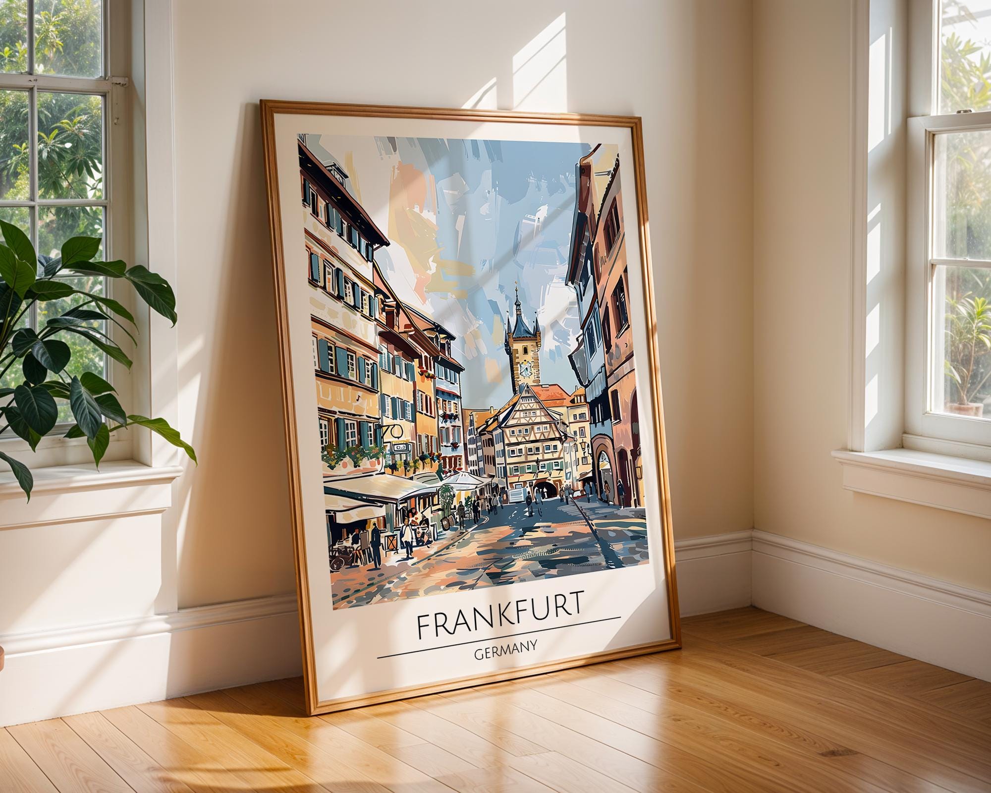 Frankfurt Germany Travel Poster | Old Town Street Print wall art print, modern home decor, unframed artwork by Nomad & Nest