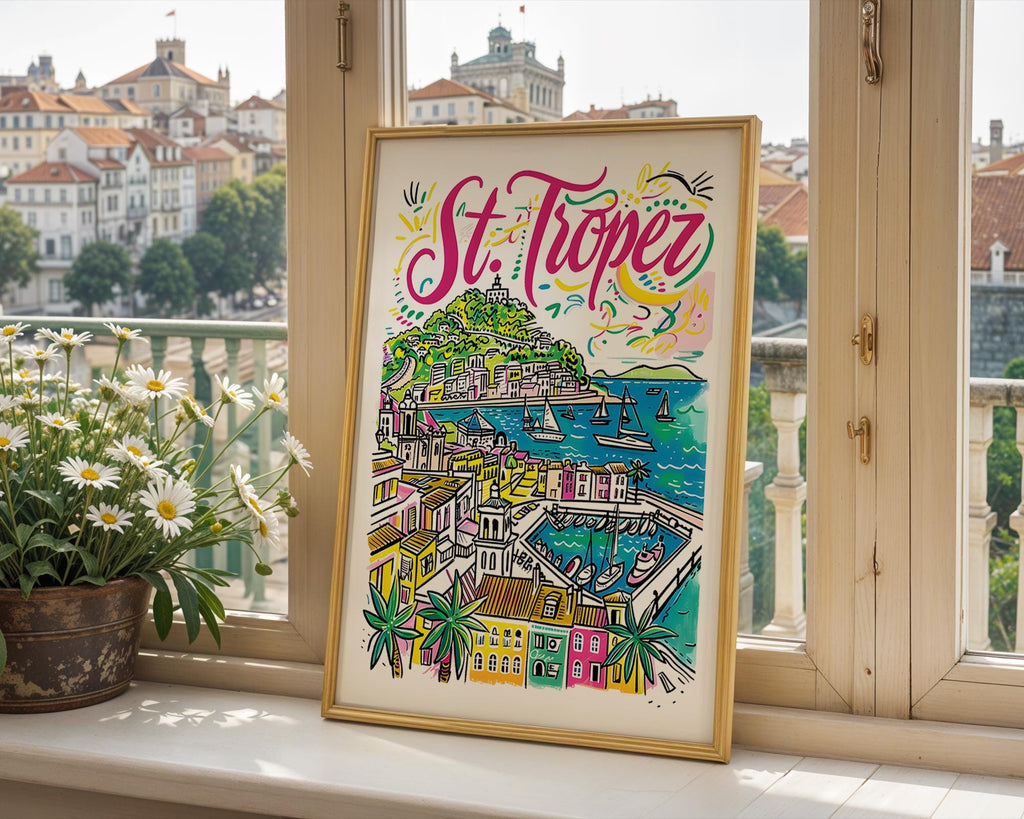 St. Tropez Art Print | French Riviera, Hand-Drawn Illustration wall art print, modern home decor, unframed artwork by Nomad & Nest