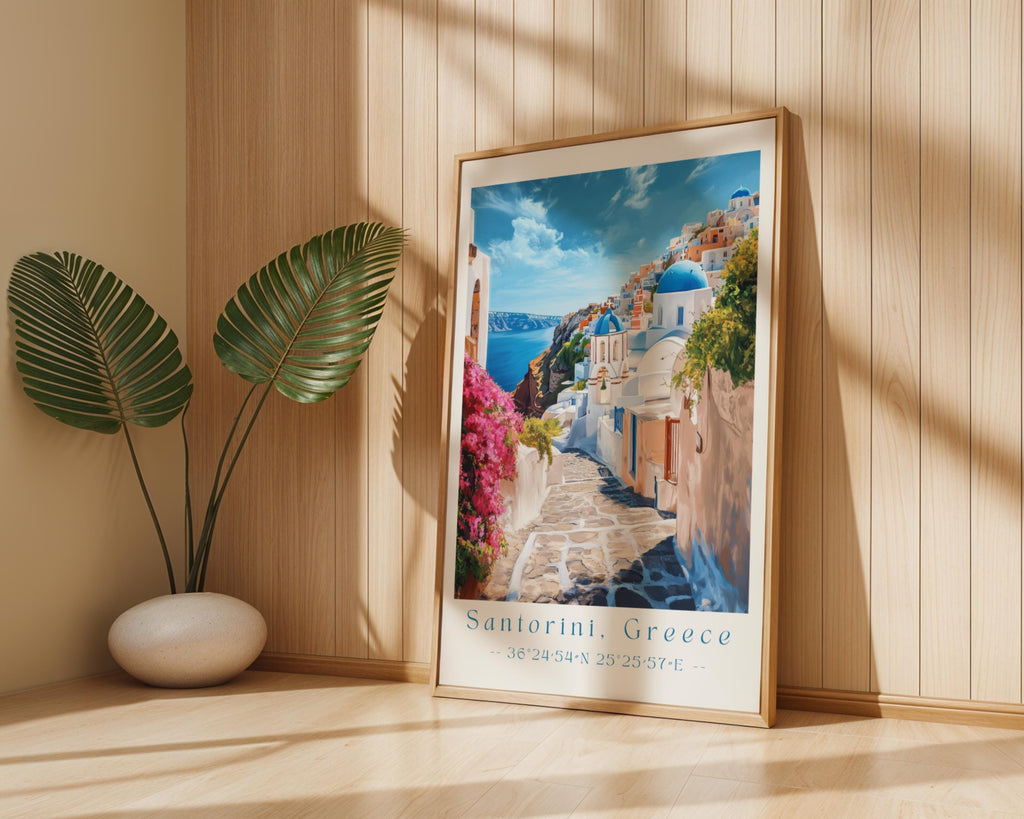 Santorini Greece Print | Blue Dome Mediterranean Wall Art wall art print, modern home decor, unframed artwork by Nomad & Nest