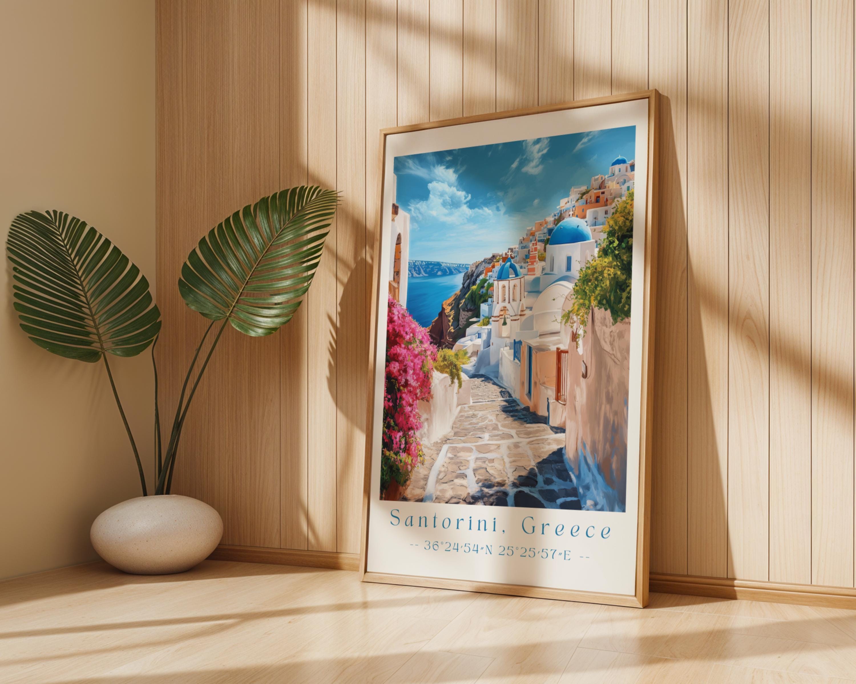 Santorini Greece Print | Blue Dome Mediterranean Wall Art wall art print, modern home decor, unframed artwork by Nomad & Nest