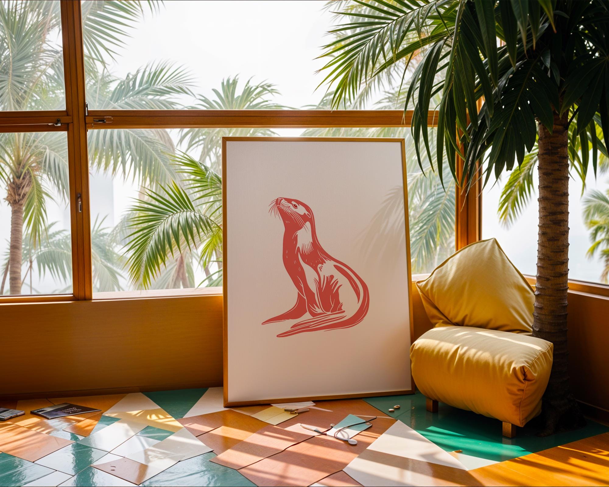 Red Sea Lion Art Print, Modern Coastal Decor wall art print, modern home decor, unframed artwork by Nomad & Nest