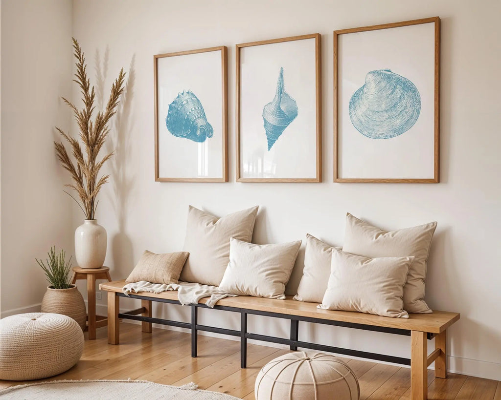 Colourful Prints | Blue Seashell Print Set | Vintage Coastal Wall Art wall art print, modern home decor, unframed artwork by Nomad & Nest