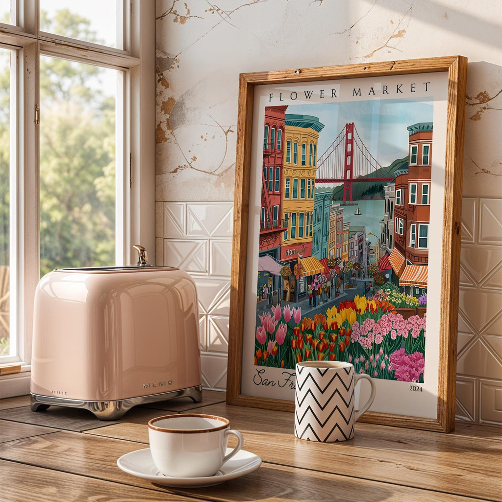 San Francisco Flower Market Art Print | California Cityscape Travel Poster wall art print, modern home decor, unframed artwork by Nomad & Nest