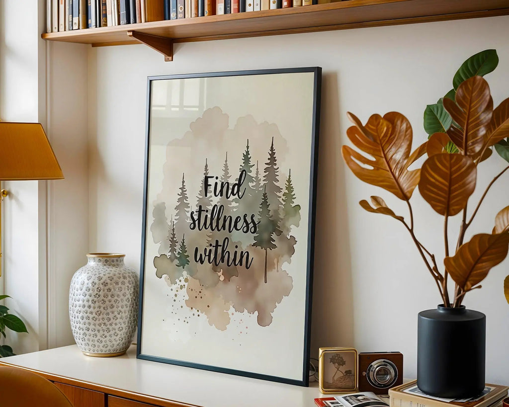 Positive Emotion | Find Stillness Within | Watercolor Forest Quote Art | Mindful Nature Print wall art print, modern home decor, unframed artwork by Nomad & Nest