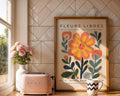 Yellow Flower Print | Abstract Botanical Art, Peach Coral Accents wall art print, modern home decor, unframed artwork by Nomad & Nest