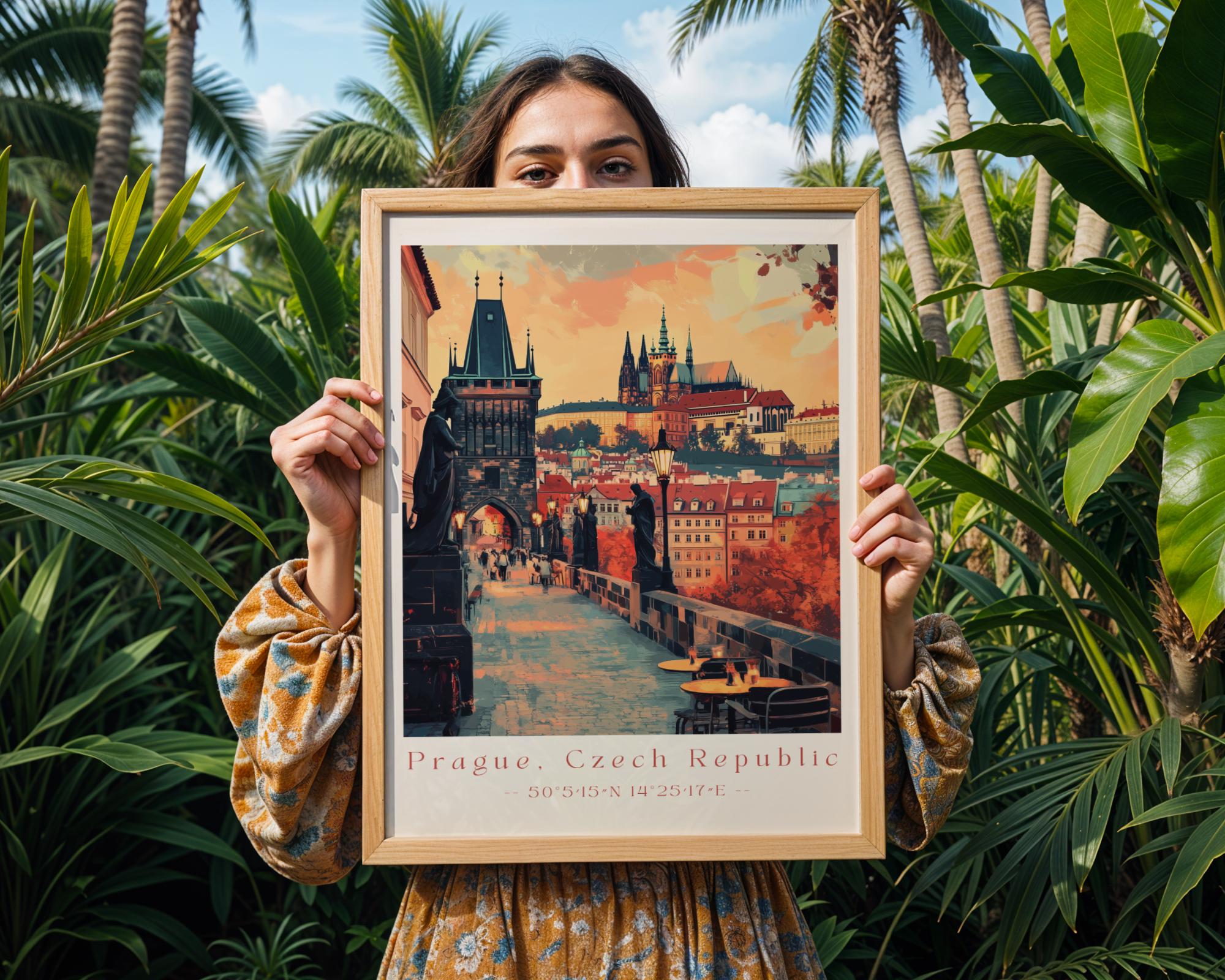 Prague Sunset Print – Charles Bridge, Czech Republic Travel Poster wall art print, modern home decor, unframed artwork by Nomad & Nest