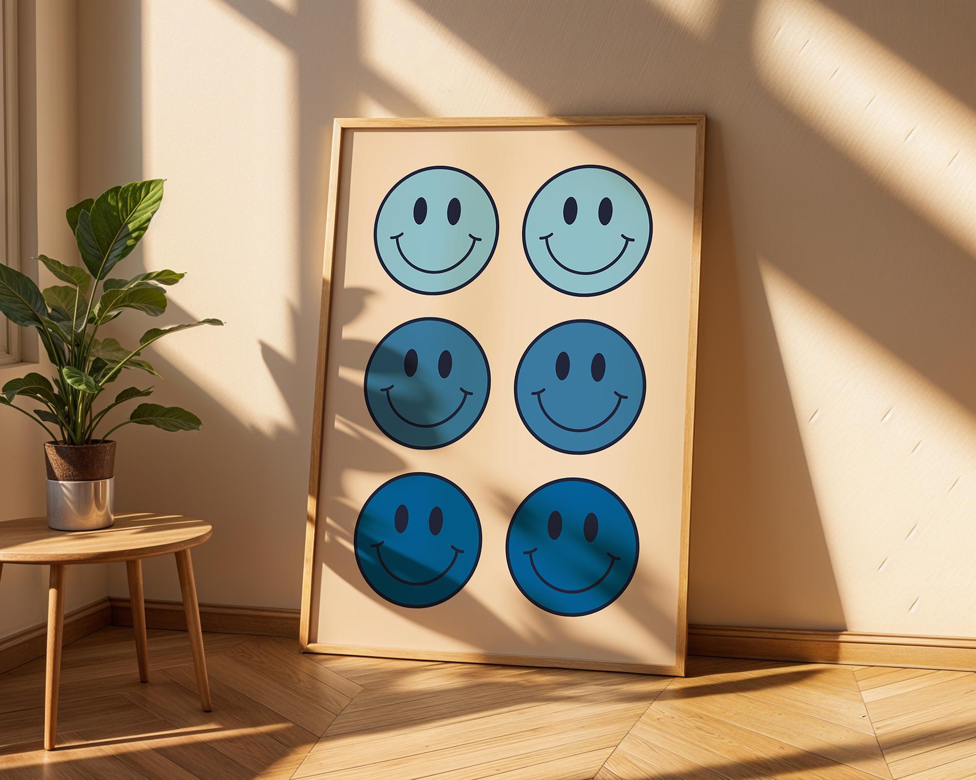 Blue Smiley Face Print | Retro Pop Art Decor wall art print, modern home decor, unframed artwork by Nomad & Nest