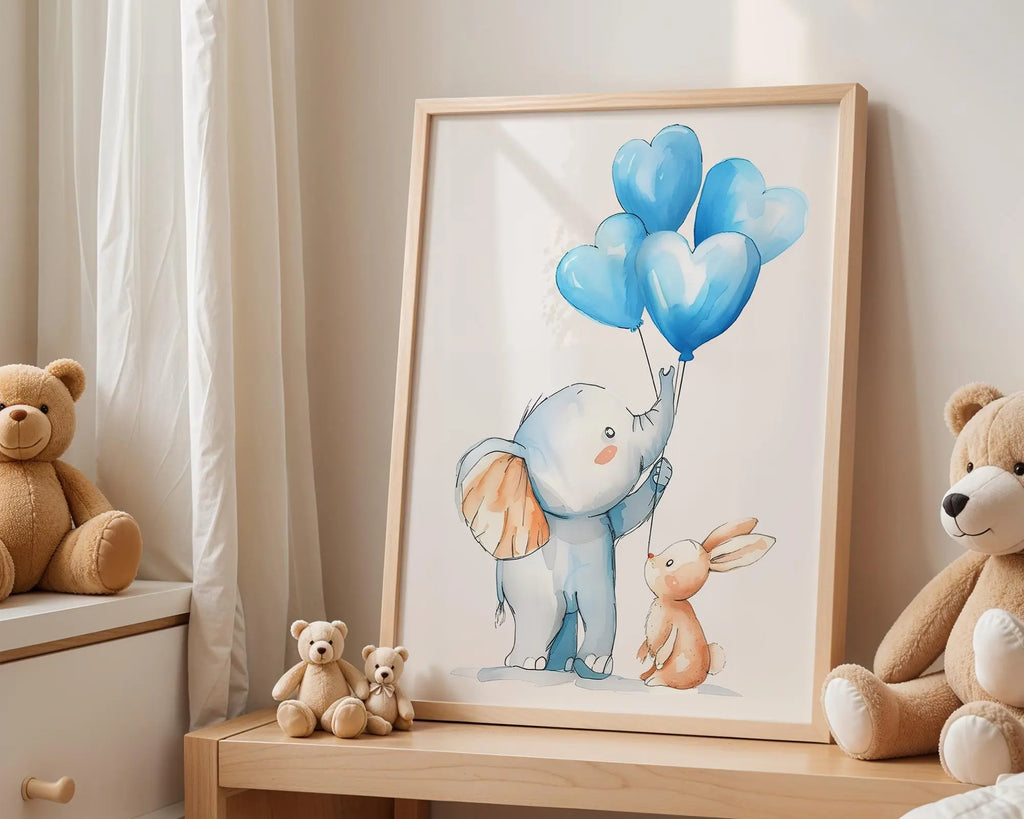 Playroom Ideas | Elephant Balloons Nursery Art | Soft Safari Baby Print wall art print, modern home decor, unframed artwork by Nomad & Nest