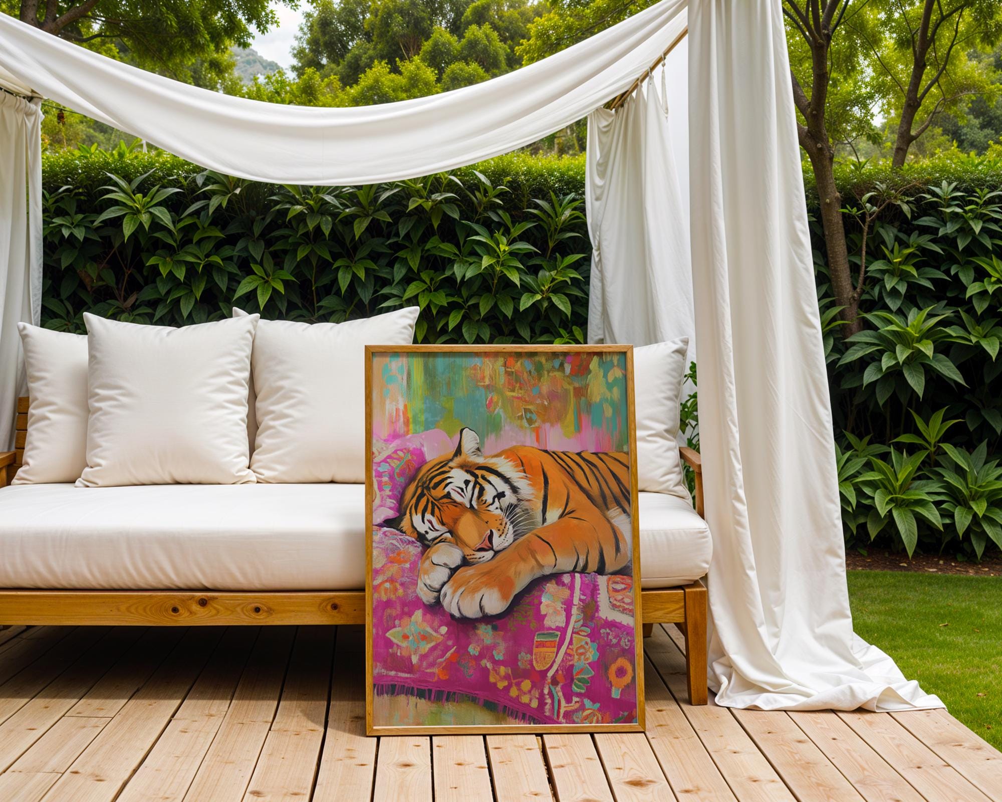 Sleeping Tiger Print | Bohemian Animal Wall Art wall art print, modern home decor, unframed artwork by Nomad & Nest