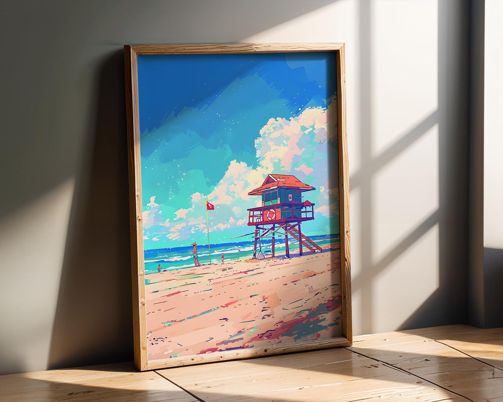 Modern Pop Art | Lifeguard Tower  Print | Vibrant Coastal Seaside Illustration wall art print, modern home decor, unframed artwork by Nomad & Nest