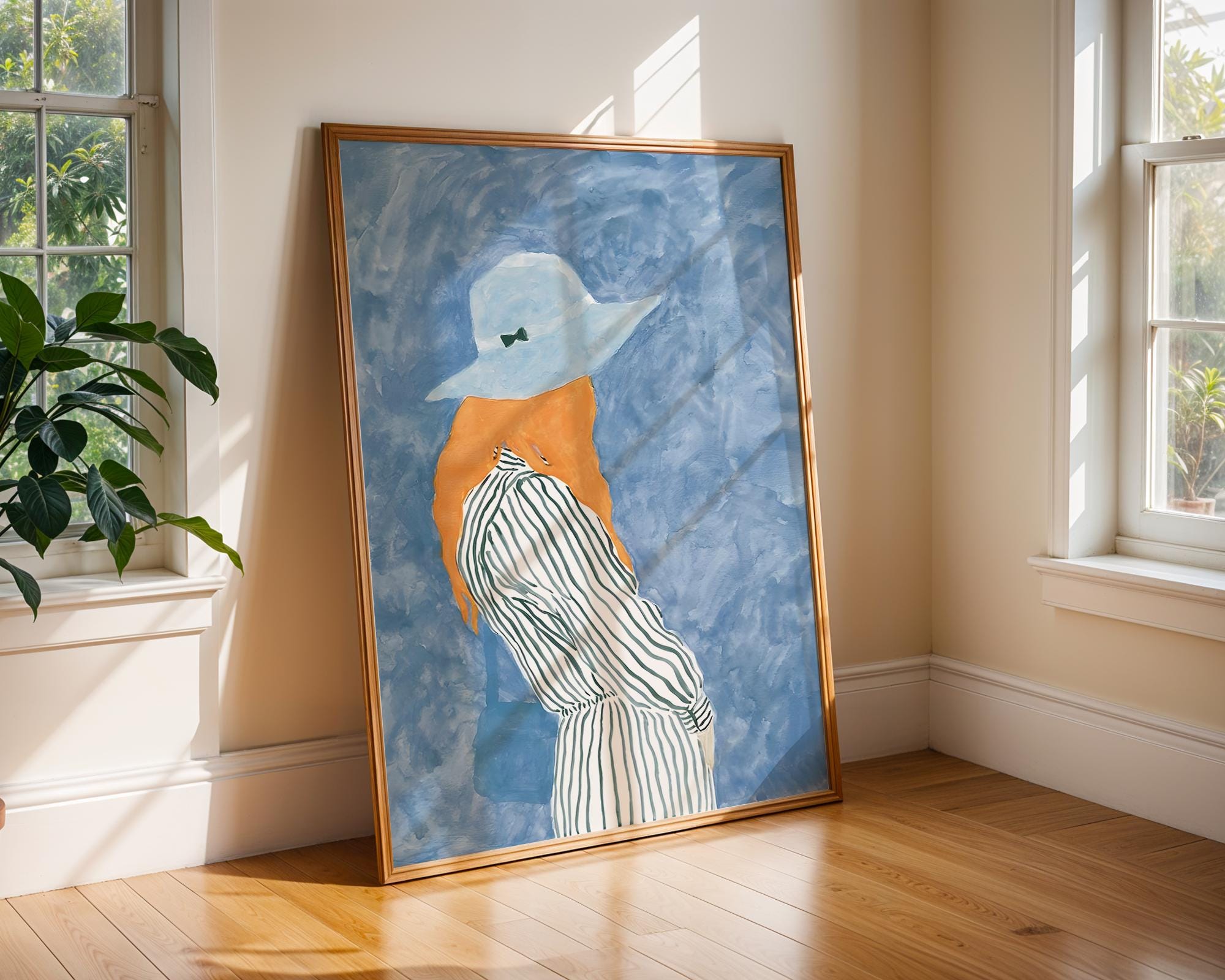 Woman in Blue Hat Art Print | Chic Fashion Illustration wall art print, modern home decor, unframed artwork by Nomad & Nest