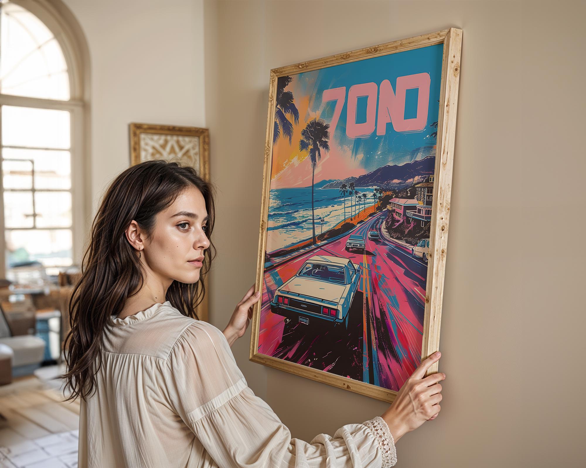 Modern Pop Art | Retro 70s California Coast Print | Vintage Muscle Car wall art print, modern home decor, unframed artwork by Nomad & Nest