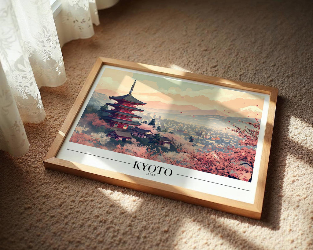Kyoto Cherry Blossom Print | Vintage Japanese Pagoda Art wall art print, modern home decor, unframed artwork by Nomad & Nest