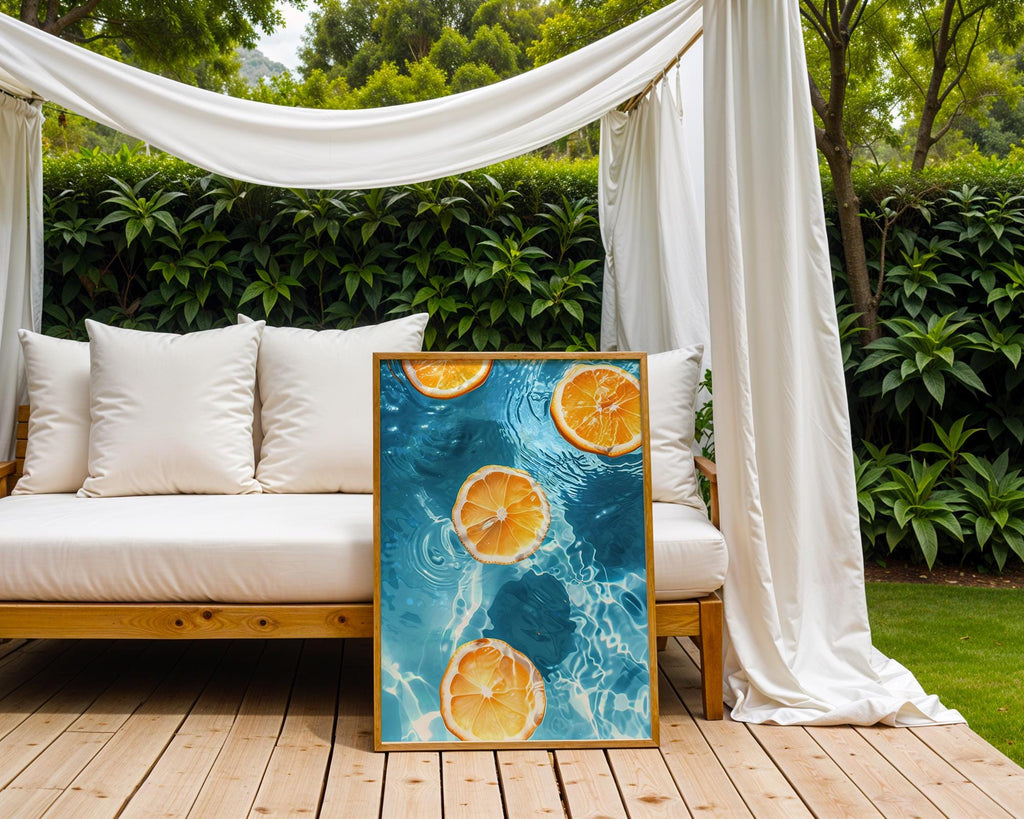 Colourful Prints | Citrus Pool Art Print | Summer Orange Slice Poster wall art print, modern home decor, unframed artwork by Nomad & Nest