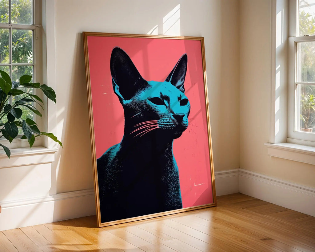 Pop Art Cat Portrait Print | Neon Blue and Pink Feline Poster wall art print, modern home decor, unframed artwork by Nomad & Nest