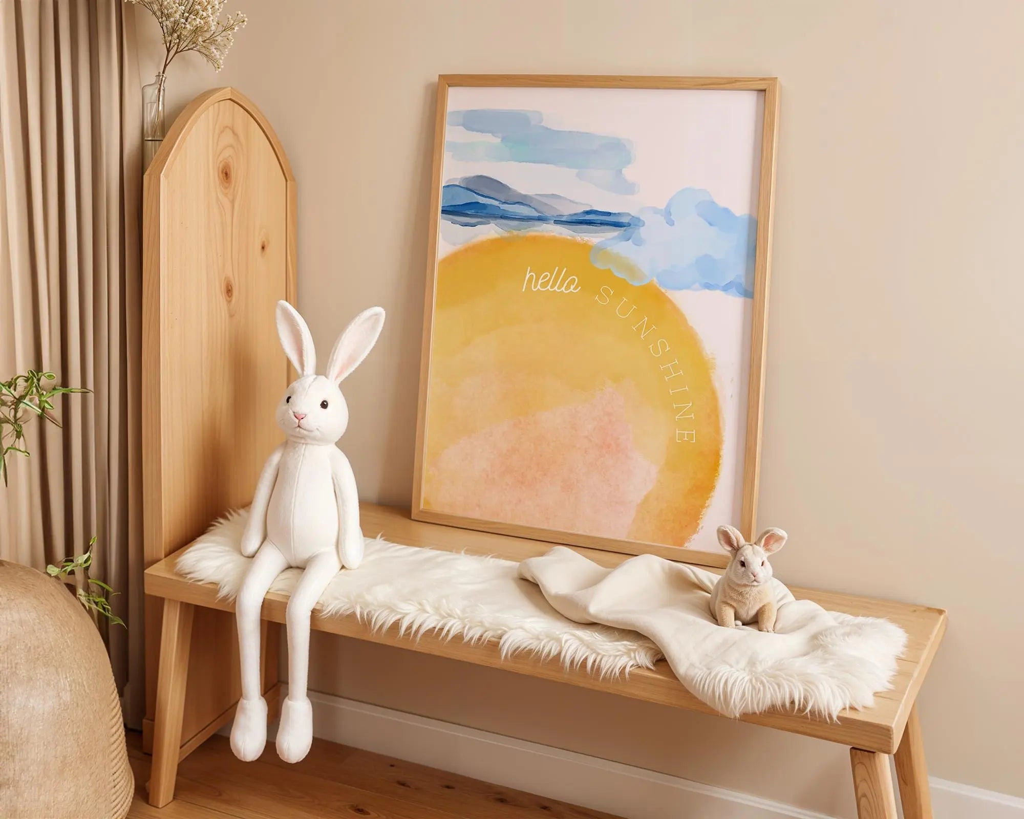 Playroom Ideas | Hello Sunshine Nursery Print | Warm Watercolour Wall Art wall art print, modern home decor, unframed artwork by Nomad & Nest