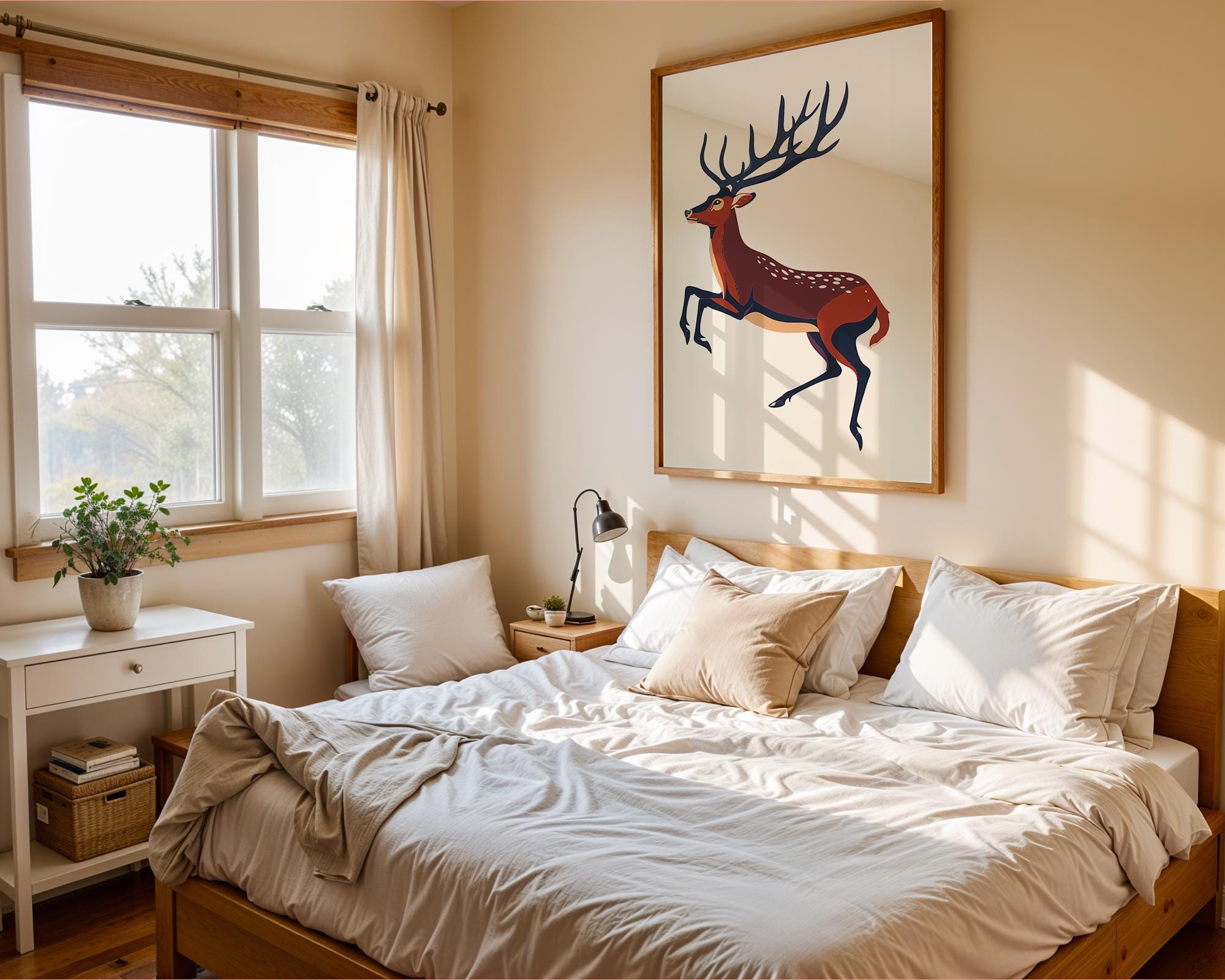 Leaping Deer Art Print | Rustic Woodland Animal Poster wall art print, modern home decor, unframed artwork by Nomad & Nest