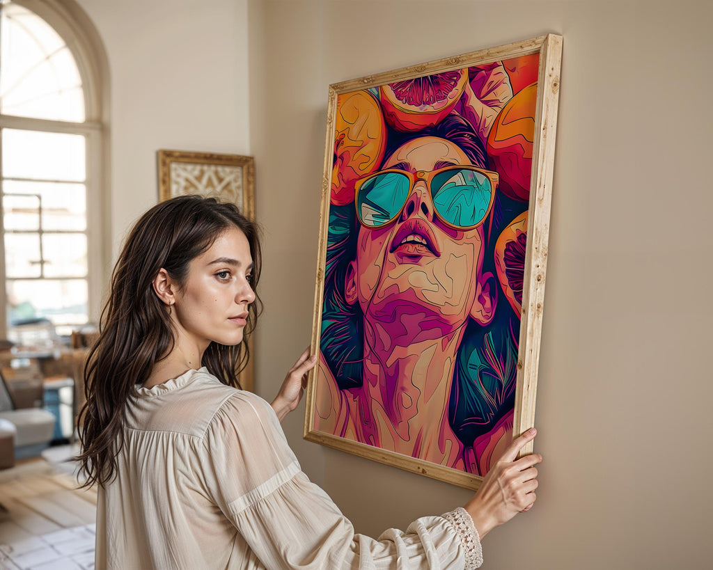 Modern Pop Art | Woman Portrait Print | Retro Sunglasses Graphic work wall art print, modern home decor, unframed artwork by Nomad & Nest
