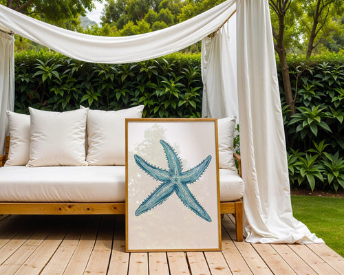 Blue Starfish Art Print | Coastal Nautical Home Decor wall art print, modern home decor, unframed artwork by Nomad & Nest